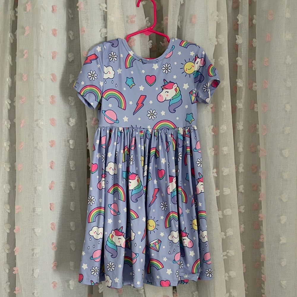 Whimsical Unicorn Kids Dress - Purple